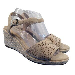 Vionic Ariel Wedge Suede Espadrille Sandals Size 9.5 W Beige Comfort Ankle Strap